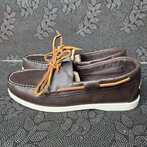Sonoma Life+Style Mens Brown Leather Boat Shoes Size 10 M Lace-Up Deck Footwear